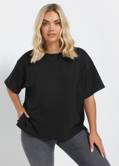 Yours Curve Black Heavyweight Boxy T Shirt