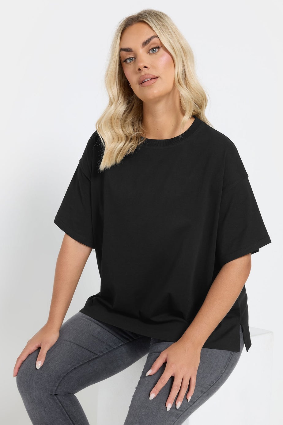 Yours Curve Black Heavyweight Boxy T Shirt