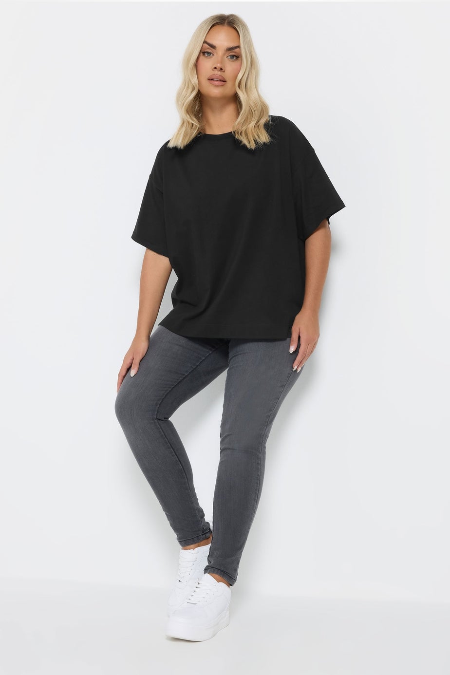 Yours Curve Black Heavyweight Boxy T Shirt