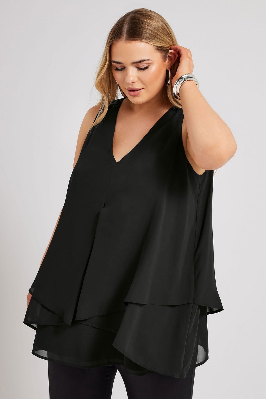 YOURS LONDON Curve Black Layered Sleeveless Blouse