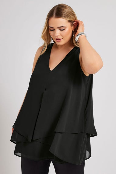 YOURS LONDON Curve Black Layered Sleeveless Blouse