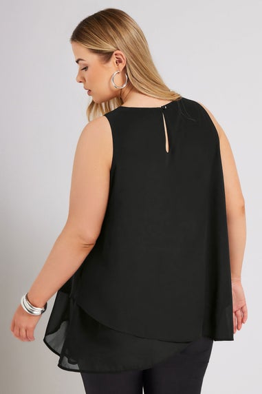 YOURS LONDON Curve Black Layered Sleeveless Blouse