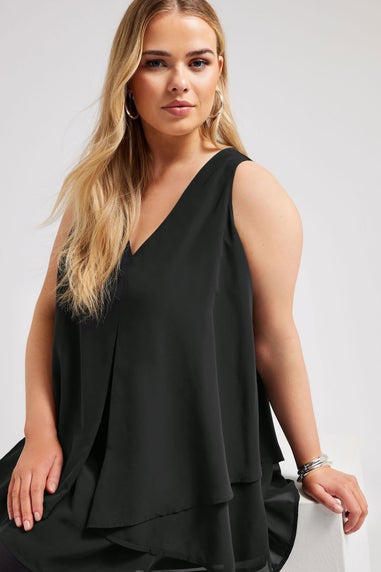 YOURS LONDON Curve Black Layered Sleeveless Blouse