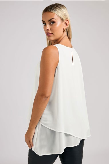 Yours London Curve White Layered V Neck Top