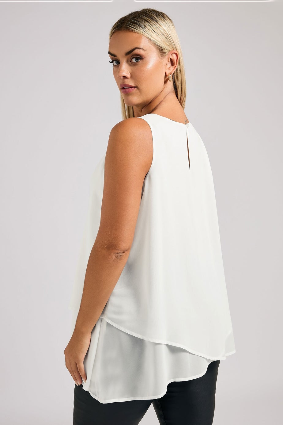 Yours London Curve White Layered V Neck Top