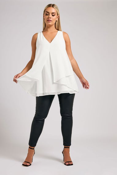 Yours London Curve White Layered V Neck Top