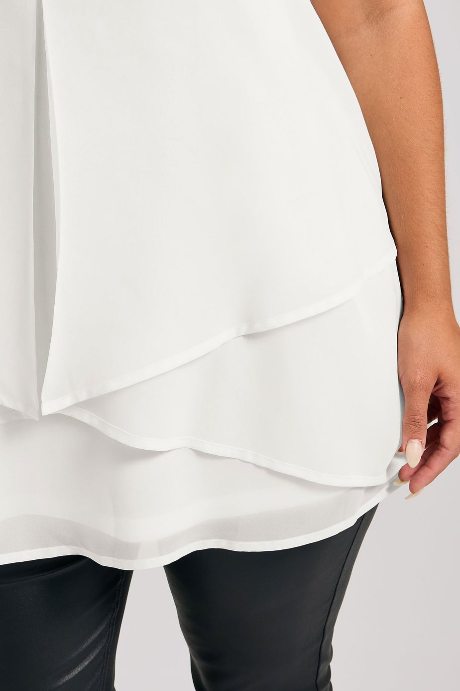Yours London Curve White Layered V Neck Top