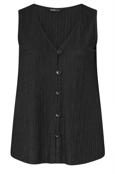 Yours Curve Black Crinkle Plisse Waistcoat