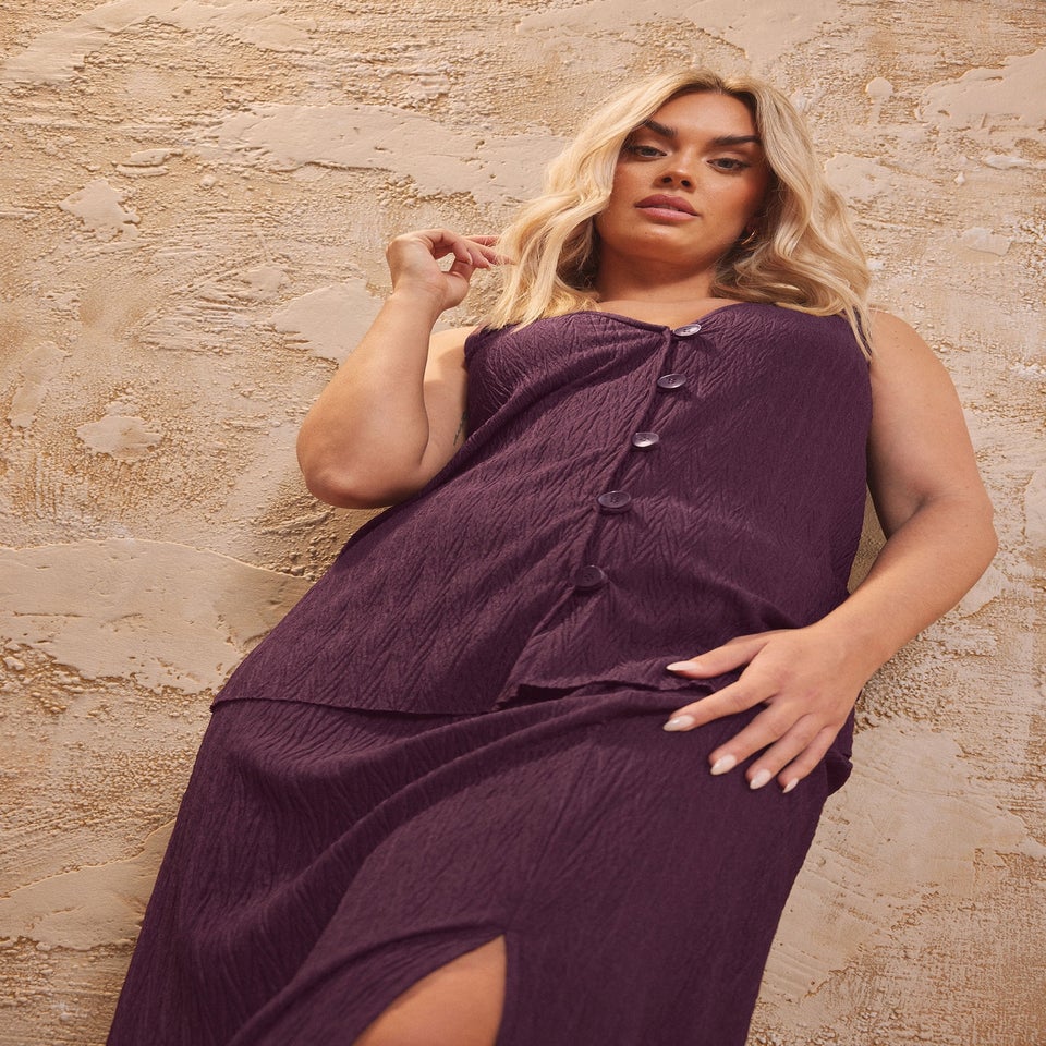 Yours Curve Purple Crinkle Plisse Waistcoat