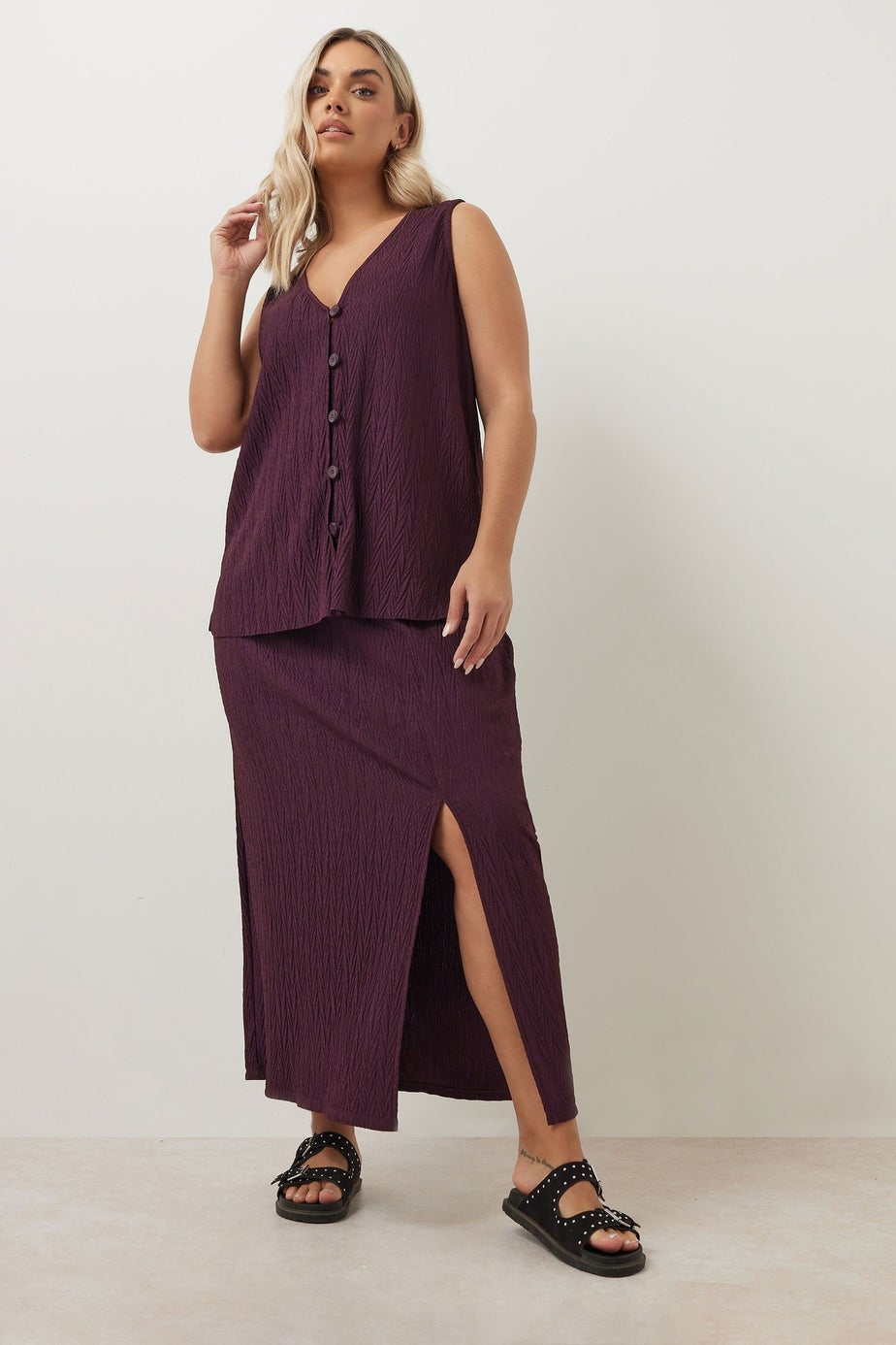 Yours Curve Purple Crinkle Plisse Waistcoat