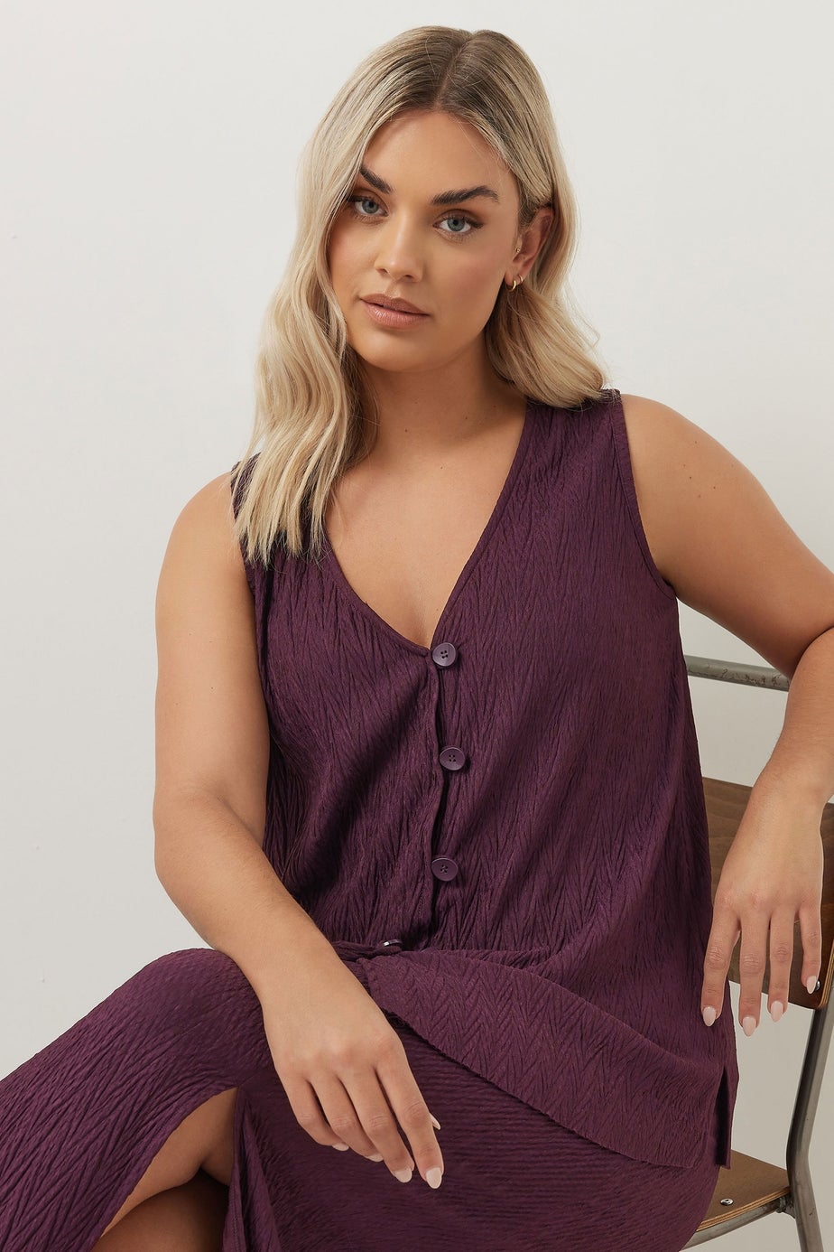 Yours Curve Purple Crinkle Plisse Waistcoat
