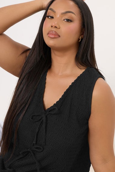 Yours Curve Black Bow Tie Front Textured Waistcoat