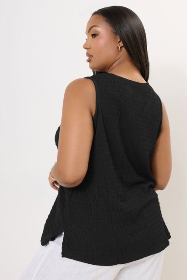 Yours Curve Black Bow Tie Front Textured Waistcoat