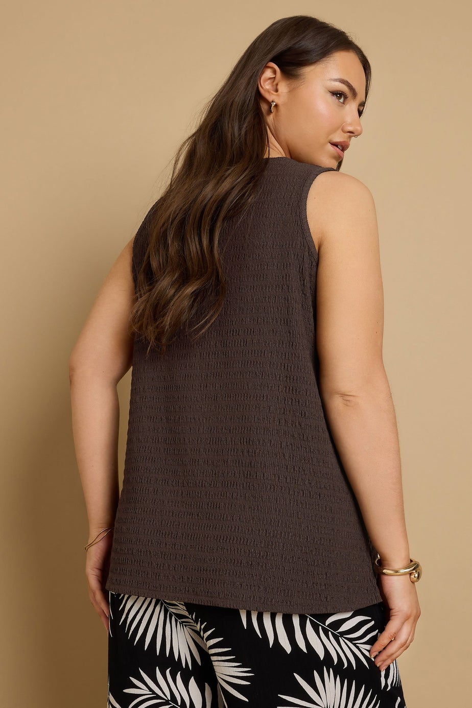 Yours Curve Chocolate Brown Bow Tie Front Textured Waistcoat