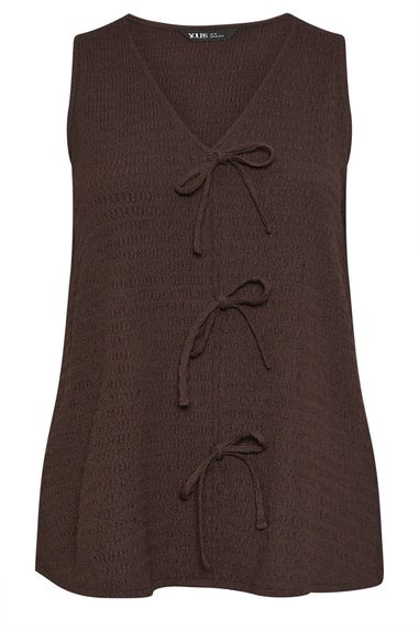 Yours Curve Chocolate Brown Bow Tie Front Textured Waistcoat