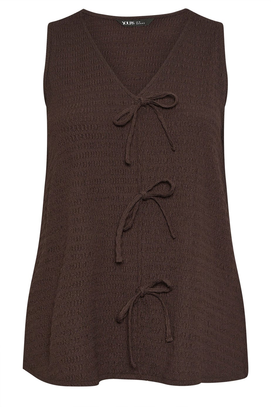 Yours Curve Chocolate Brown Bow Tie Front Textured Waistcoat