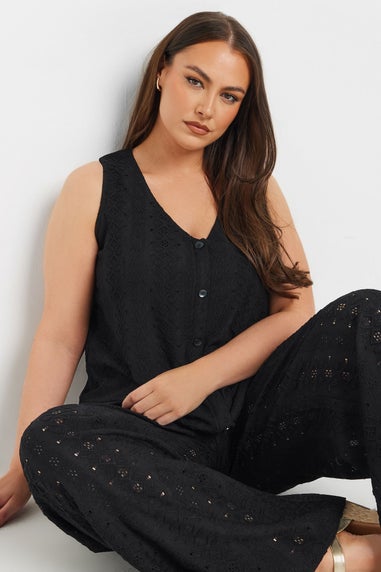 Yours Curve Black Broderie Anglaise Waistcoat