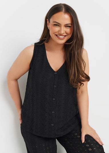 Yours Curve Black Broderie Anglaise Waistcoat