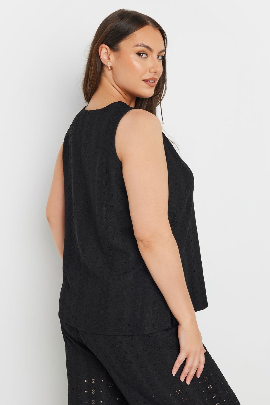 Yours Curve Black Broderie Anglaise Waistcoat