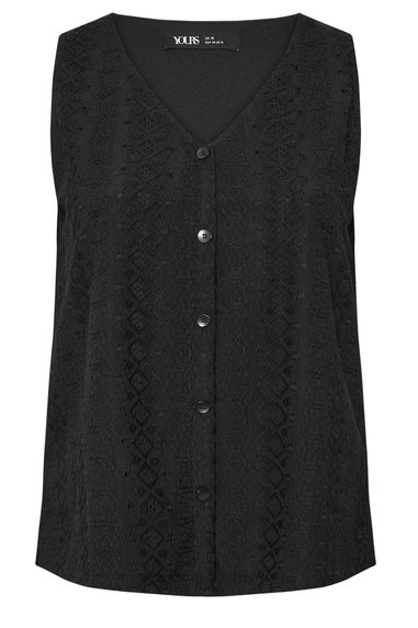 Yours Curve Black Broderie Anglaise Waistcoat