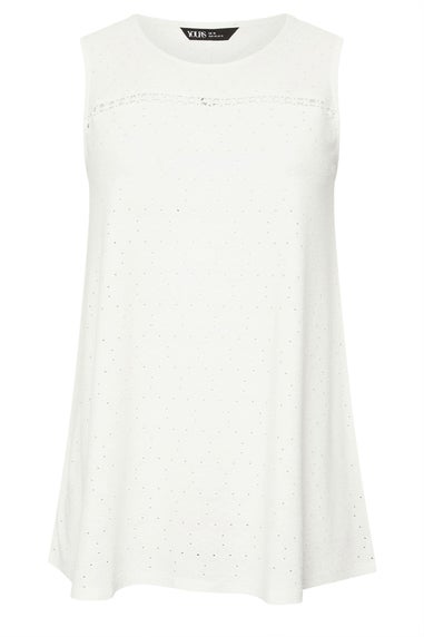 Yours Curve White Floral Broderie Anglaise Vest Top