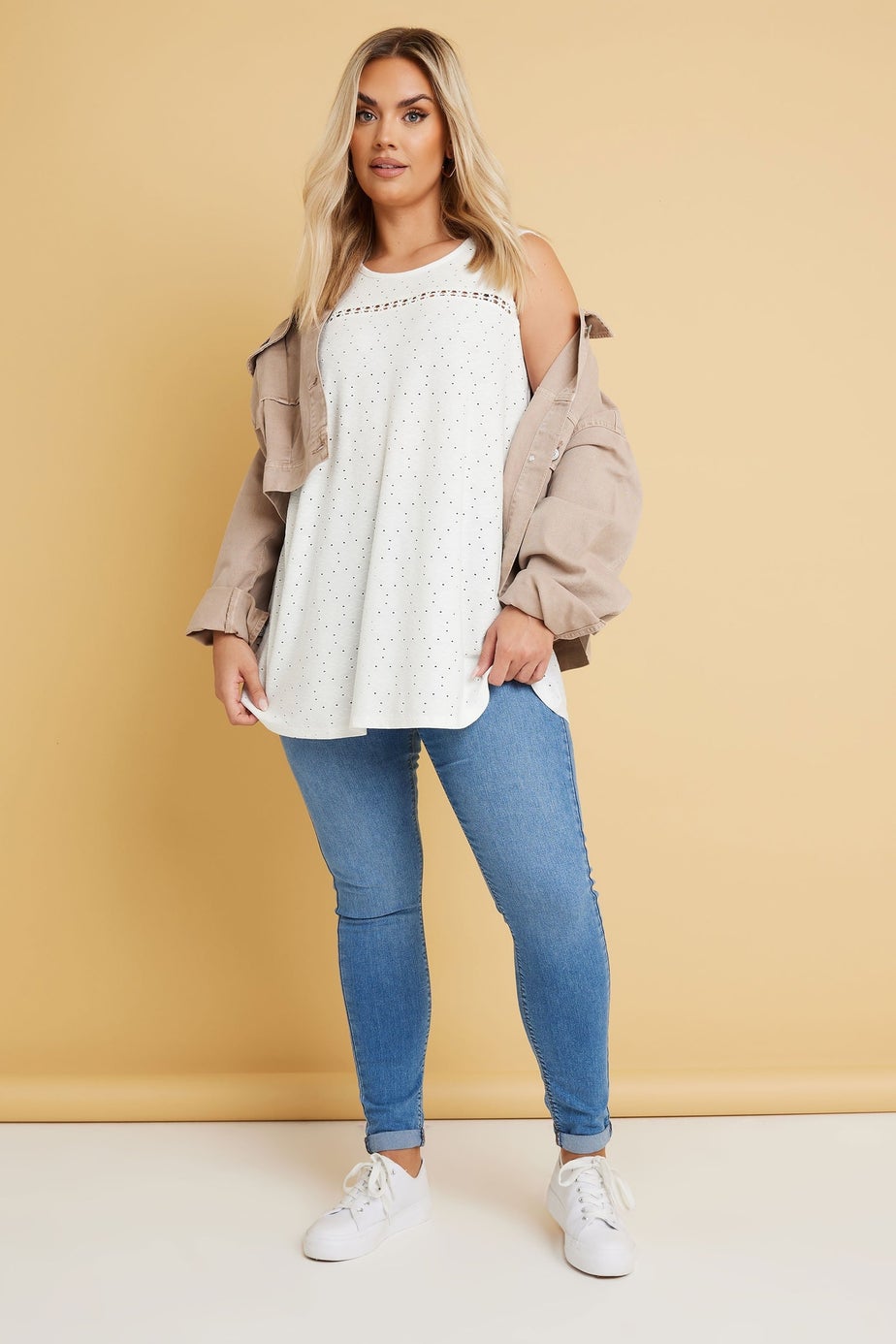 Yours Curve White Floral Broderie Anglaise Vest Top