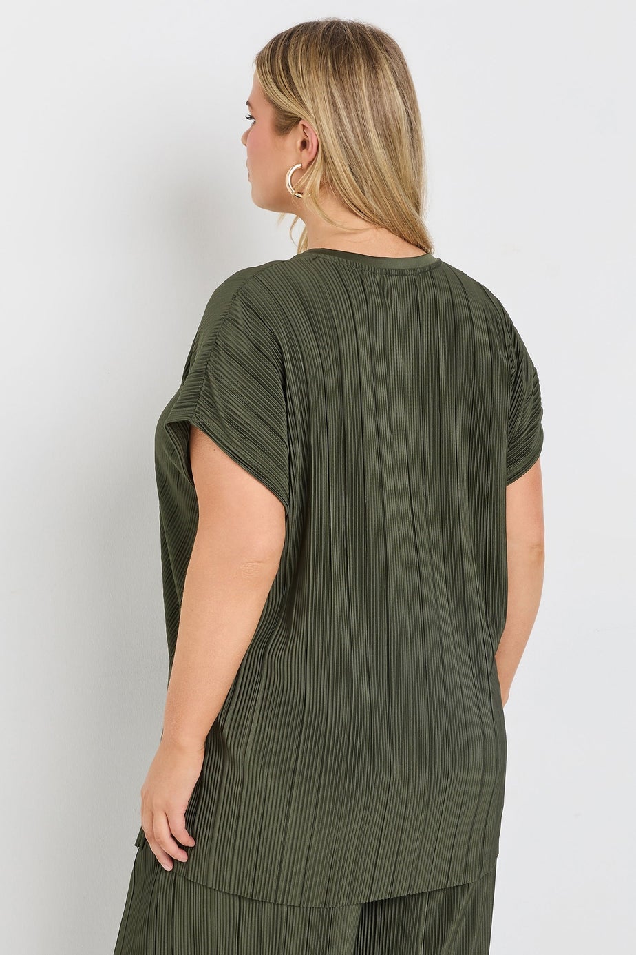 Yours Curve Khaki Green Plisse Top