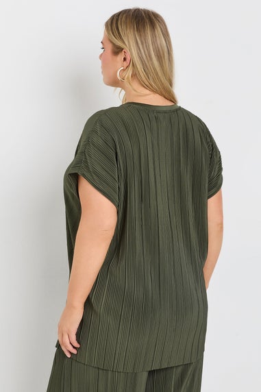 Yours Curve Khaki Green Plisse Top