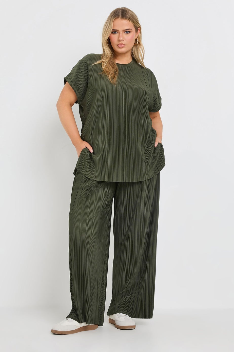 Yours Curve Khaki Green Plisse Top