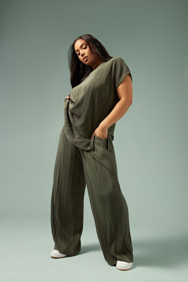 Yours Curve Khaki Green Plisse Top