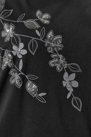 Yours Curve Black Floral Oversized Sequin Top