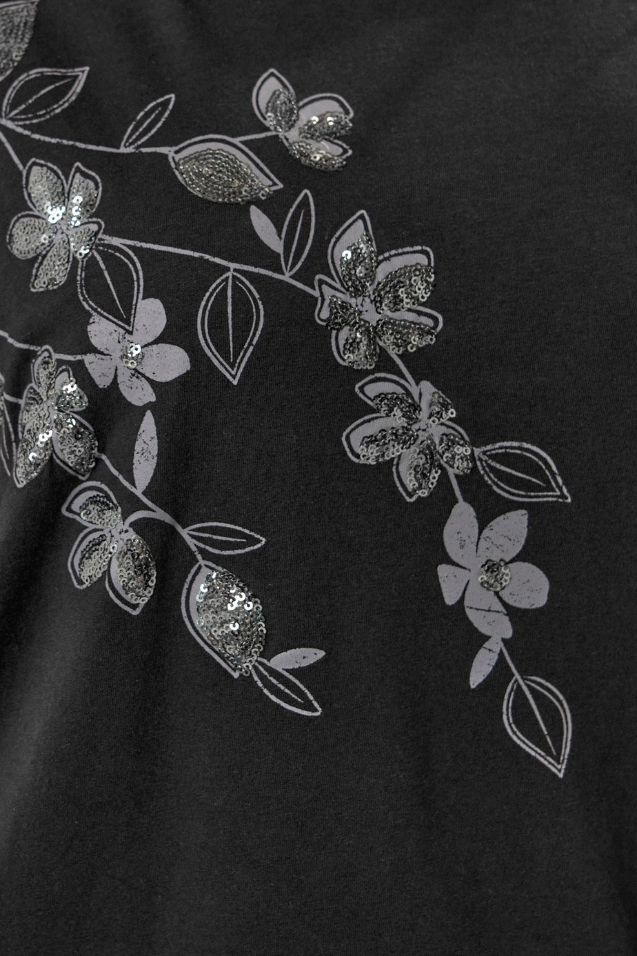 Yours Curve Black Floral Oversized Sequin Top