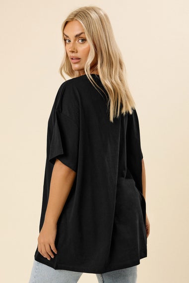 Yours Curve Black Floral Oversized Sequin Top