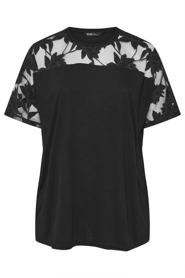 Yours Curve Black Floral Burnout Boxy T Shirt