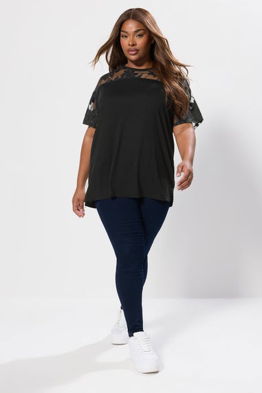 Yours Curve Black Floral Burnout Boxy T Shirt