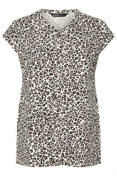 Yours Curve Beige Brown Leopard Print Pocket T Shirt