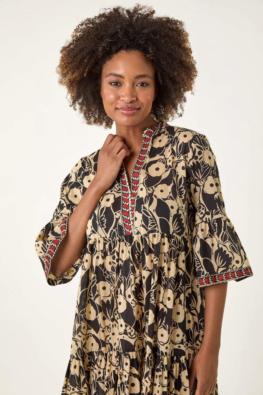 Roman Black Floral Print Border Maxi Dress
