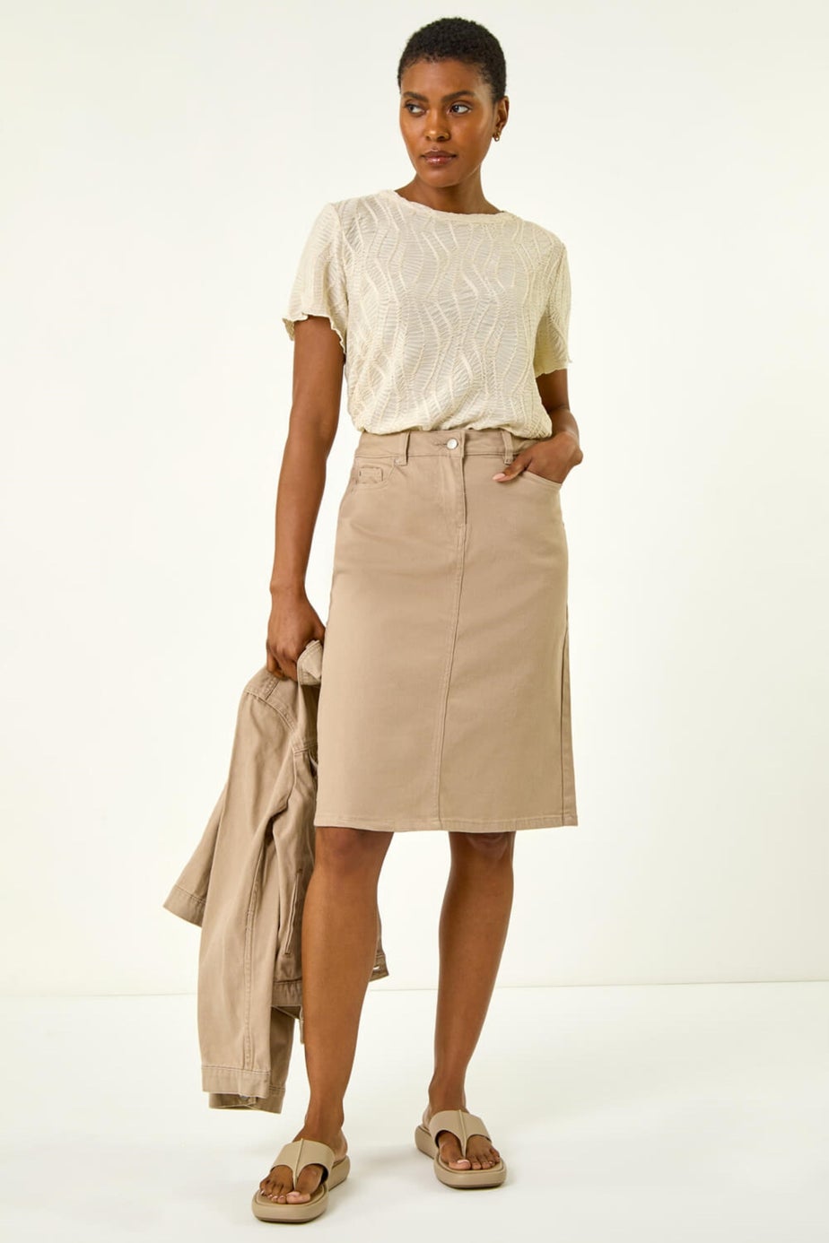 Roman Natural Cotton Denim Stretch A line Skirt
