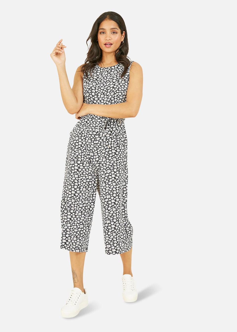 Yumi Black Ditsy Daisy Culotte Jumpsuit