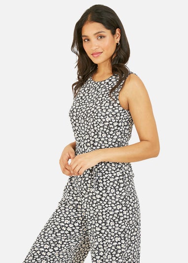 Yumi Black Ditsy Daisy Culotte Jumpsuit