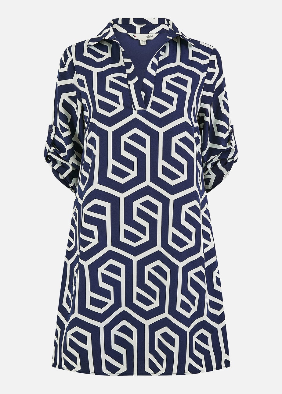 Yumi  Navy Geo Print Tunic With Pockets