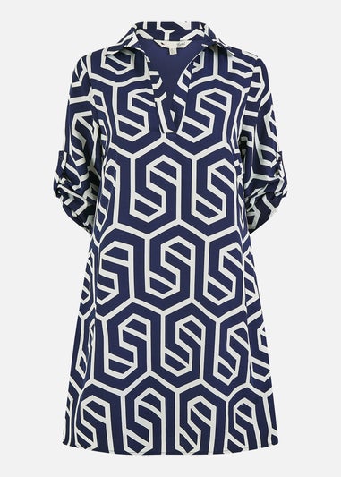 Yumi  Navy Geo Print Tunic With Pockets