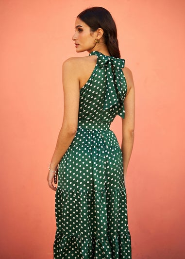 Yumi Green Spot Print Halter Midi Dress With Matching Belt