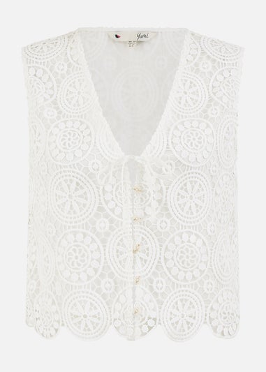 Yumi White Crochet Lace Tie Waistcoat