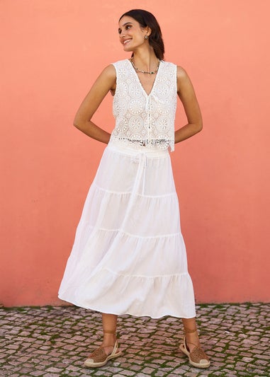 Yumi White Crochet Lace Tie Waistcoat