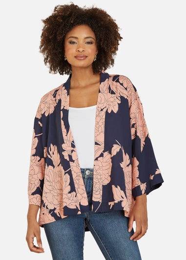 Yumi Navy Blossom Print Kimono