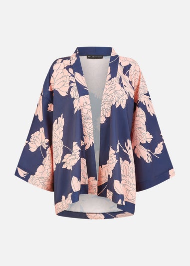 Yumi Navy Blossom Print Kimono
