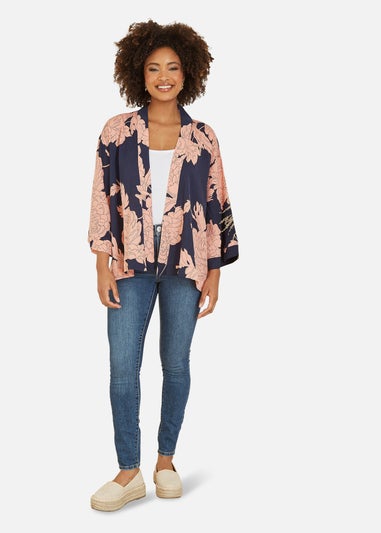 Yumi Navy Blossom Print Kimono