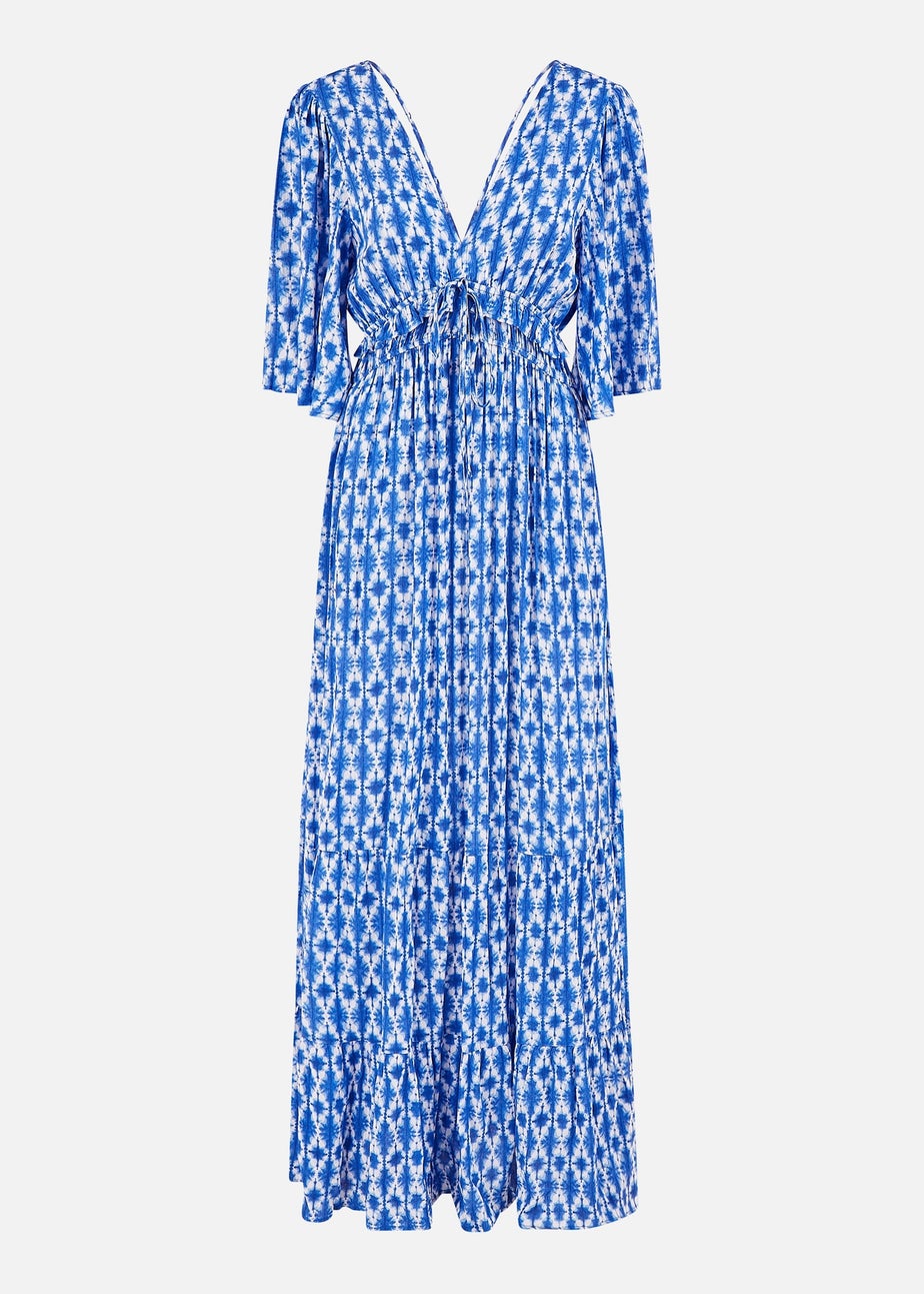 Yumi Blue Aztec Print Maxi Dress With Cross Over Back