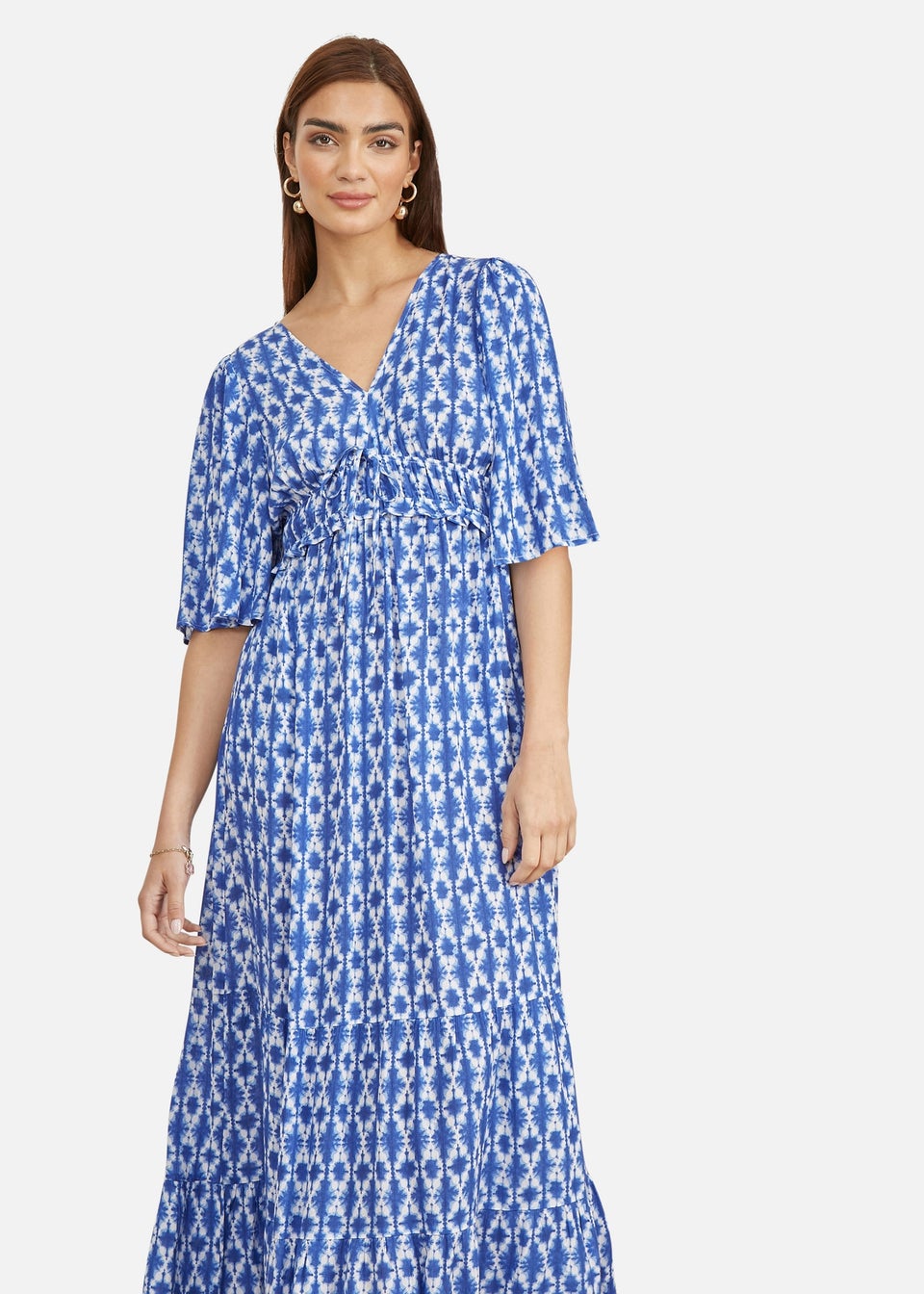 Yumi Blue Aztec Print Maxi Dress With Cross Over Back